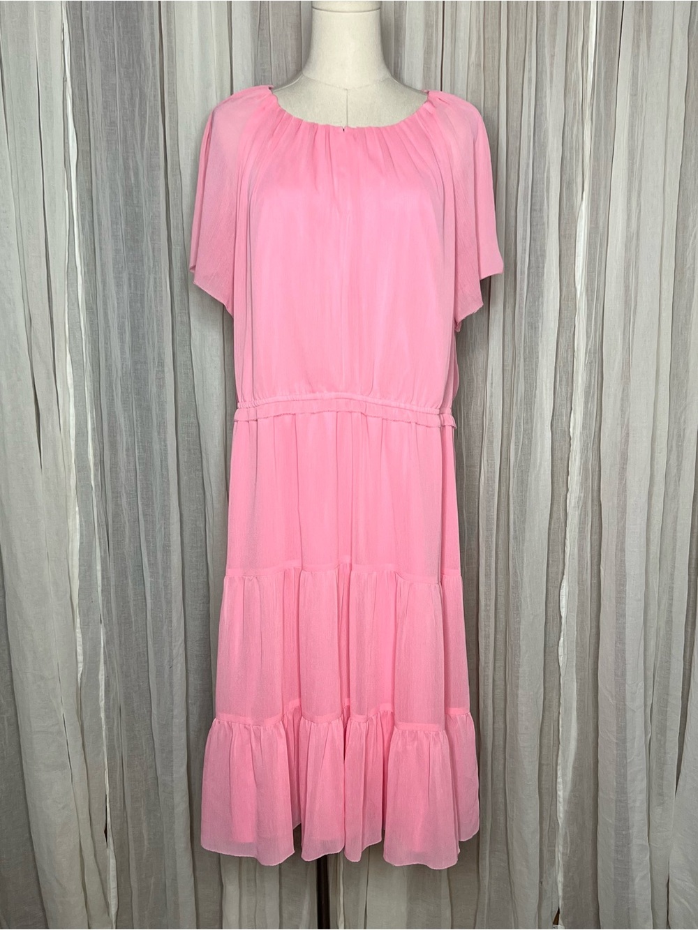 Ann Taylor Pink Tiered Ruffle Knee Length Dress